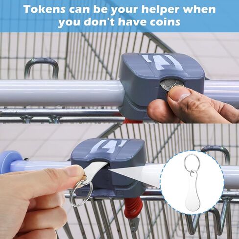 6 PCS Quarter keychain metal staring cart trolley trolley trokens portable disassembly trolley key ring supermarket supermarket keyyrings keyyrings for grocery Shopping Cart و Silver & Black in Kuwait