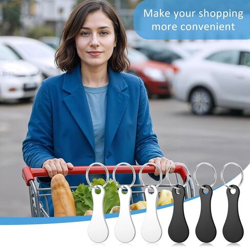 6 PCS Quarter keychain metal staring cart trolley trolley trokens portable disassembly trolley key ring supermarket supermarket keyyrings keyyrings for grocery Shopping Cart و Silver & Black in Kuwait