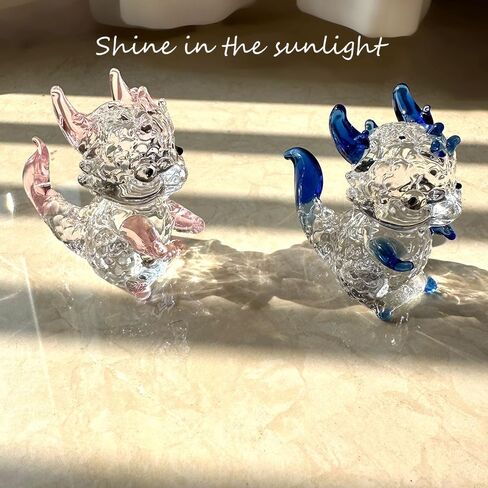 Crystal Dragon Figurine Collectibles Glass Animal Paperweight Dragon Decor Statue Office Table Desk Decorations Christmas Collectible Figurines Mini Crystal Gifts Glass Animals (Pink) in Saudi Arabia