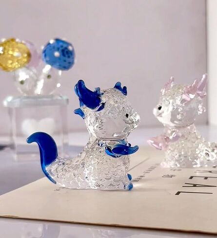 تمثال تنين Crystal Dragon المقتنيات الزجاجية للحيوانات الثقبة للوزن Dragon Decor Decord Decords Decorations Christmas Townible التماثيل القابلة للتجمع الهدايا البلورية الزجاجية (الوردي) in Kuwait