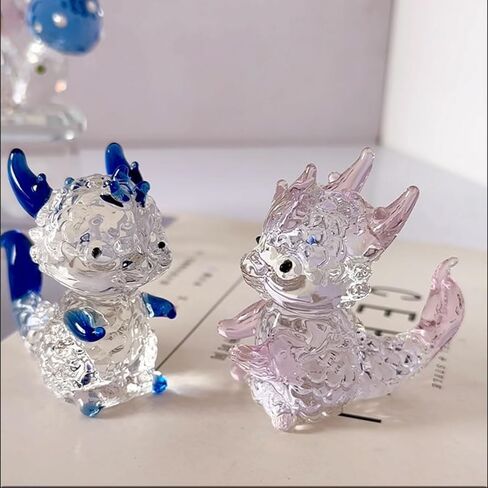 Crystal Dragon Figurine Collectibles Glass Animal Paperweight Dragon Decor Statue Office Table Desk Decorations Christmas Collectible Figurines Mini Crystal Gifts Glass Animals (Pink) in Saudi Arabia