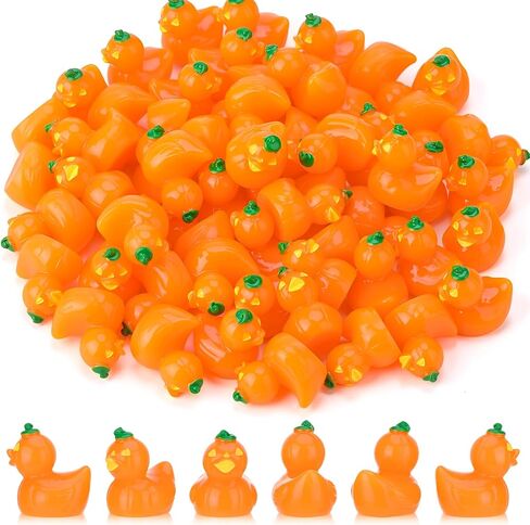 60pcs Halloween Mini Resin Ducks, Tiny Pumpkin Duck Figures, Miniature Animals Figurines Bulk for Dollhouse Prank Halloween Birthday Party DIY Decoration Craft in Saudi Arabia