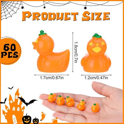 60pcs Halloween Mini Resin Ducks, Tiny Pumpkin Duck Figures, Miniature Animals Figurines Bulk for Dollhouse Prank Halloween Birthday Party DIY Decoration Craft in Saudi Arabia