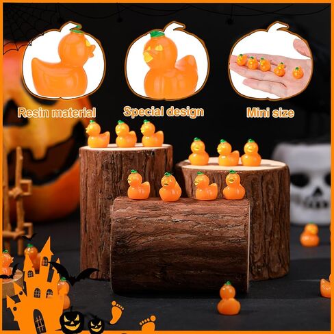 60pcs Halloween Mini Resin Ducks, Tiny Pumpkin Duck Figures, Miniature Animals Figurines Bulk for Dollhouse Prank Halloween Birthday Party DIY Decoration Craft in Saudi Arabia