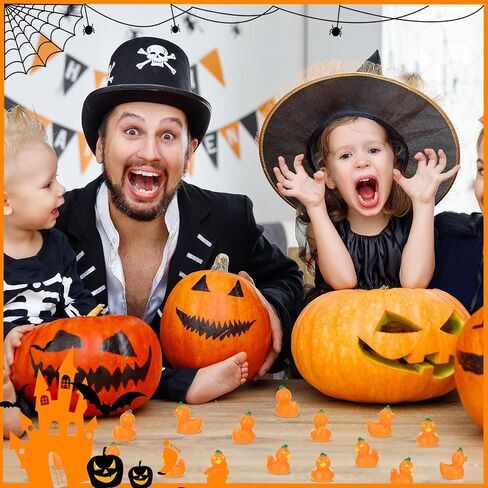 60pcs Halloween Mini Resin Ducks, Tiny Pumpkin Duck Figures, Miniature Animals Figurines Bulk for Dollhouse Prank Halloween Birthday Party DIY Decoration Craft in Saudi Arabia
