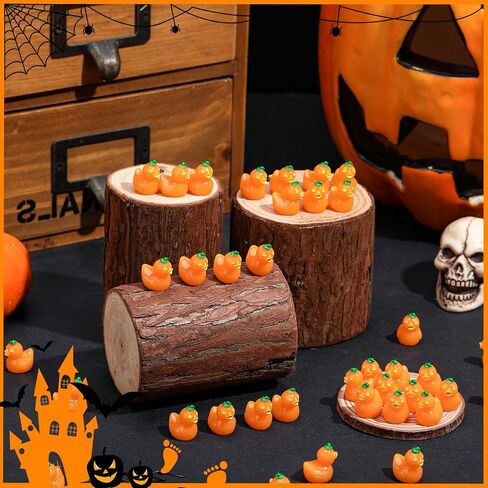 60pcs Halloween Mini Resin Ducks, Tiny Pumpkin Duck Figures, Miniature Animals Figurines Bulk for Dollhouse Prank Halloween Birthday Party DIY Decoration Craft in Saudi Arabia