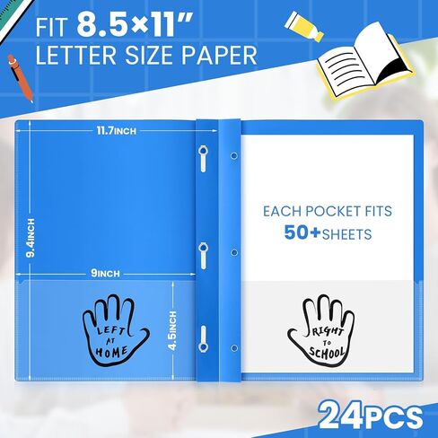 Henoyso 24 PCS 2 Pocket Take Home Bolders Folder-Actor-Actors Communication Plastic Homeord مع 3 جيوب واضحة و 3 شق لمكتب المدرسة ، 11.8 × 9.45 بوصة (أحمر) in Kuwait