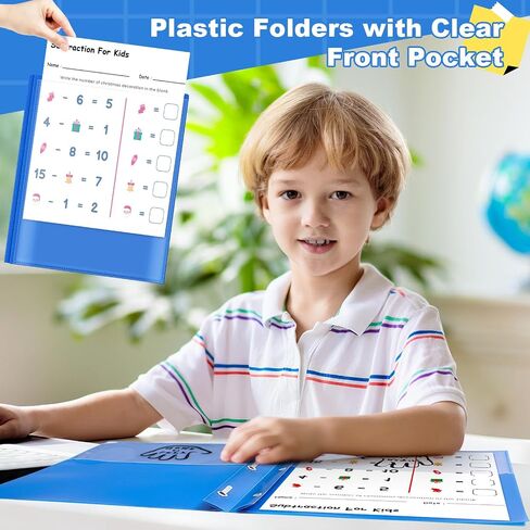 Henoyso 24 PCS 2 Pocket Take Home Bolders Folder-Actor-Actors Communication Plastic Homeord مع 3 جيوب واضحة و 3 شق لمكتب المدرسة ، 11.8 × 9.45 بوصة (أحمر) in Kuwait