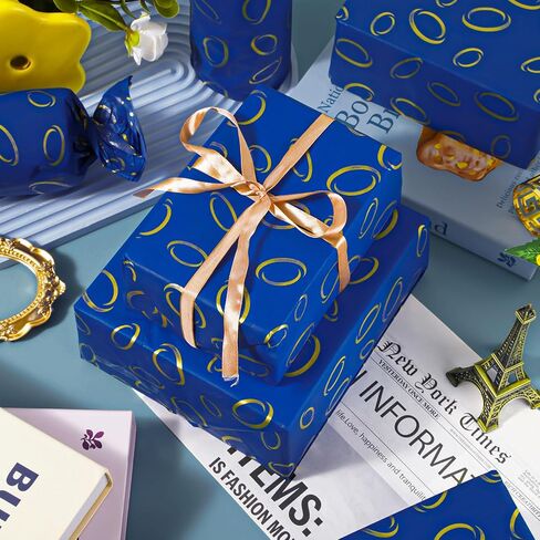 Whaline 100 Sheets Blue Cartoon Hedgehog Tissue Paper Gold Ring Gift Paper Paper Game Diy Art Crafts Tissue لحفلة ألعاب عيد ميلاد العطلات ، 13.8 × 19.7 بوصة in Saudi Arabia