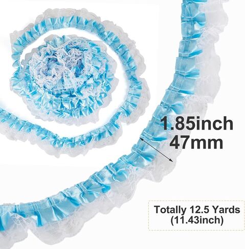 12.5 ياردة ساتان organza الدانتيل تقليم ، Beadthoven نغمة نغمة زهرة الدانتيل حافة شرائط الكشكشة خمر مطوية من الزخرفة المطرزة لخياطة زفاف زينة زي زينة ديي بيضاء in Saudi Arabia