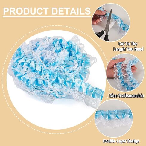 12.5 ياردة ساتان organza الدانتيل تقليم ، Beadthoven نغمة نغمة زهرة الدانتيل حافة شرائط الكشكشة خمر مطوية من الزخرفة المطرزة لخياطة زفاف زينة زي زينة ديي بيضاء in Saudi Arabia