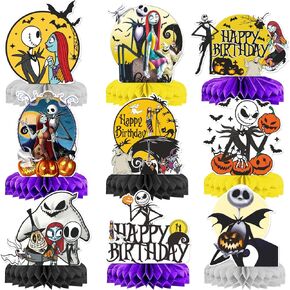 9Pcs Nightmare Birthday Centerpiece Honeycomb Nightmare Birthday Table Decorations Nightmare Before Decorations for Halloween Nightmare Christmas Birthday Party Decorations Halloween Birthday Party in Saudi Arabia