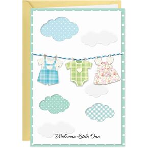 Baby Shower Card - 3D Cute Design Baby Shower Card for Boy or Girl with Envelope and Seal Sticker, 5x8in Welcome New Baby Gender Neutral (Elephants & Stars) in Saudi Arabia
