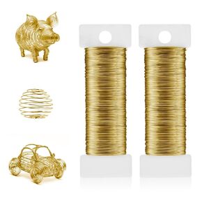 2 لفائف سلك حرفة قابلة للانحناء ، سلك الديكور المعدني الرقيق لمجوهرات صنع حلق لف الحرف DIY النحت ، الذهب (0.3 ملم ، 164 قدم) in Kuwait