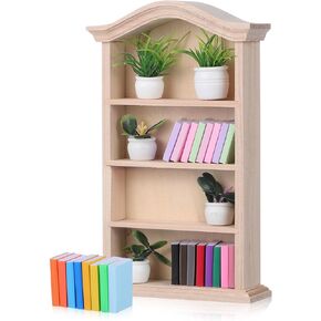 Toyvian Miniature Dollhouse Bookhelf Decor: 1 12 Scale Tiny Bookshelf With Mini Books and Miniatures Plant Fortines - Wooden Book Case Doll House Furniture Accessories in Kuwait