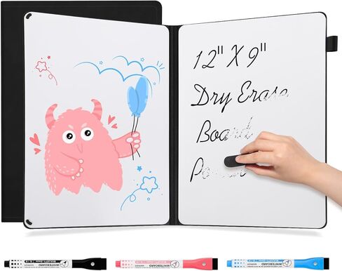 AGM Portable White Board Dry Erase Notebook, 8.4" x 6" Double Sided Folding Whiteboards with 3 Pens, Small Travel Dry Erase Board Skin-Friendly Material for Study, Meeting, Planning, Dark in Kuwait