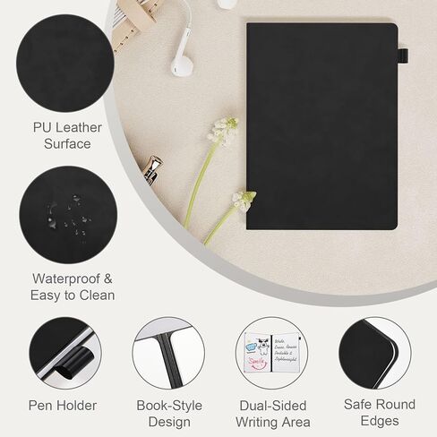 AGM Portable White Board Dry Erase Notebook, 8.4" x 6" Double Sided Folding Whiteboards with 3 Pens, Small Travel Dry Erase Board Skin-Friendly Material for Study, Meeting, Planning, Dark in Kuwait