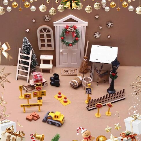 42Pcs Christmas Fairy Door Decorations, Mini Wooden Enchanted Doors, DIY Dollhouse Accessories for Decoration, Tiny Outdoor Decor for Girl Kids Xmas Accessories Fairy Tale in Saudi Arabia