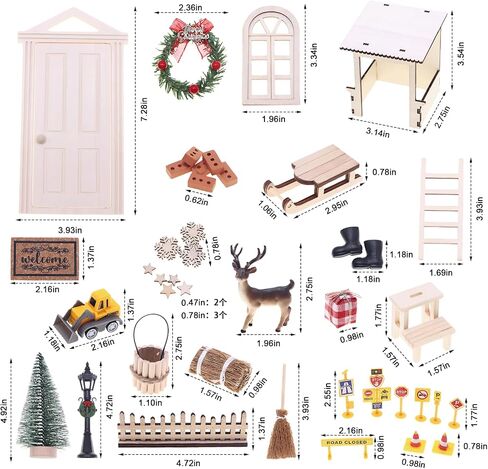 42Pcs Christmas Fairy Door Decorations, Mini Wooden Enchanted Doors, DIY Dollhouse Accessories for Decoration, Tiny Outdoor Decor for Girl Kids Xmas Accessories Fairy Tale in Saudi Arabia