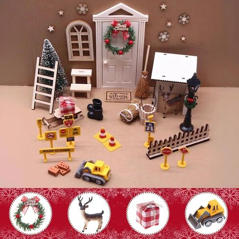 42Pcs Christmas Fairy Door Decorations, Mini Wooden Enchanted Doors, DIY Dollhouse Accessories for Decoration, Tiny Outdoor Decor for Girl Kids Xmas Accessories Fairy Tale in Saudi Arabia