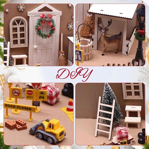 42Pcs Christmas Fairy Door Decorations, Mini Wooden Enchanted Doors, DIY Dollhouse Accessories for Decoration, Tiny Outdoor Decor for Girl Kids Xmas Accessories Fairy Tale in Saudi Arabia