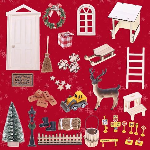 42Pcs Christmas Fairy Door Decorations, Mini Wooden Enchanted Doors, DIY Dollhouse Accessories for Decoration, Tiny Outdoor Decor for Girl Kids Xmas Accessories Fairy Tale in Saudi Arabia