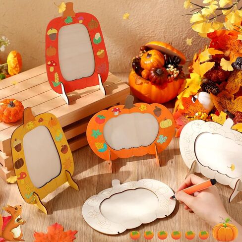 Geelin 24 Pack Fall DIY Picture Frames Craft Kit Wooden Pumpkin Photo Frame for Thanksgiving Autumn Fall Decor, Home Table Tabletop Display Fun DIY Classroom Home Activities Art Decoration in Saudi Arabia