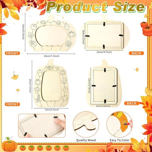 Geelin 24 Pack Fall DIY Picture Frames Craft Kit Wooden Pumpkin Photo Frame for Thanksgiving Autumn Fall Decor, Home Table Tabletop Display Fun DIY Classroom Home Activities Art Decoration in Saudi Arabia