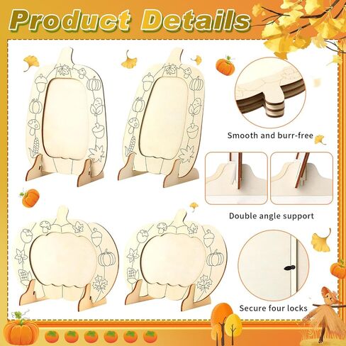 Geelin 24 Pack Fall DIY Picture Frames Craft Kit Wooden Pumpkin Photo Frame for Thanksgiving Autumn Fall Decor, Home Table Tabletop Display Fun DIY Classroom Home Activities Art Decoration in Saudi Arabia