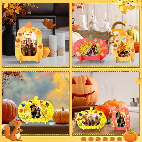 Geelin 24 Pack Fall DIY Picture Frames Craft Kit Wooden Pumpkin Photo Frame for Thanksgiving Autumn Fall Decor, Home Table Tabletop Display Fun DIY Classroom Home Activities Art Decoration in Saudi Arabia