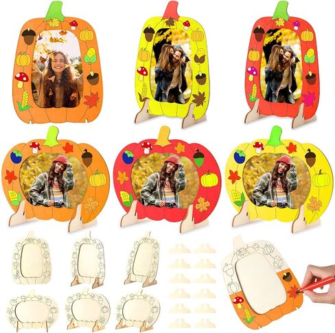 Geelin 24 Pack Fall DIY Picture Frames Craft Kit Wooden Pumpkin Photo Frame for Thanksgiving Autumn Fall Decor, Home Table Tabletop Display Fun DIY Classroom Home Activities Art Decoration in Saudi Arabia