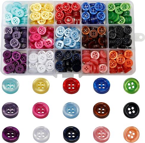450pcs أزرار راتنجات راتنج 4 ثقوب زر خياطة الحرف 11.5 مم زر قميص ملون للحرف اليهمية ديكور ديكورب معطف DIY مشروع (15 لون) in Saudi Arabia