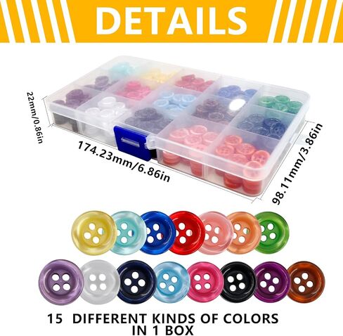 450pcs أزرار راتنجات راتنج 4 ثقوب زر خياطة الحرف 11.5 مم زر قميص ملون للحرف اليهمية ديكور ديكورب معطف DIY مشروع (15 لون) in Saudi Arabia