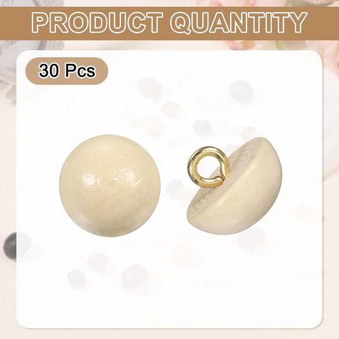 Harfington 30pcs أزرار الخشب 0.47 "(12 مم) نوع الفطر مقببة جولة الخياطة الخشبية الزر ملحقات الخياطة مع شانك لفساتين زفاف قميص تشيونغسام ، الأصفر in Saudi Arabia