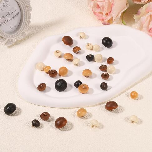 Harfington 30pcs أزرار الخشب 0.47 "(12 مم) نوع الفطر مقببة جولة الخياطة الخشبية الزر ملحقات الخياطة مع شانك لفساتين زفاف قميص تشيونغسام ، الأصفر in Saudi Arabia