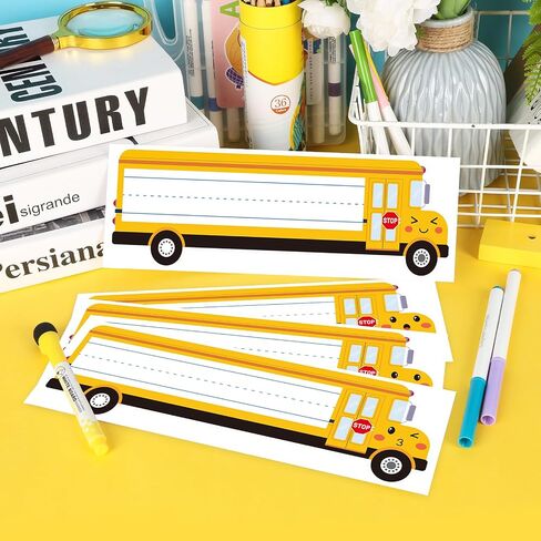 36 Pcs Classroom Name Tags for Desk, Self Adhesive Name Plates for Student Desks, School Bus Smile Design Desk Labels for Kindergarten Preschool Name Tags Classroom Supplies (Bus Body) in Saudi Arabia