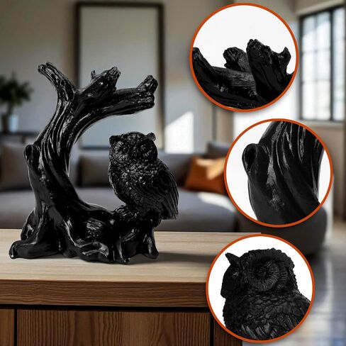 Owl Sphere Holder Crystal Stand Ball Resin Display – 4.92''x4.06'' Natural Quartz Wood Base Figurine, Stable Desktop Decoration for Bedroom, Office, Living Room, Study – Crystal Ball Decor Gift in Saudi Arabia