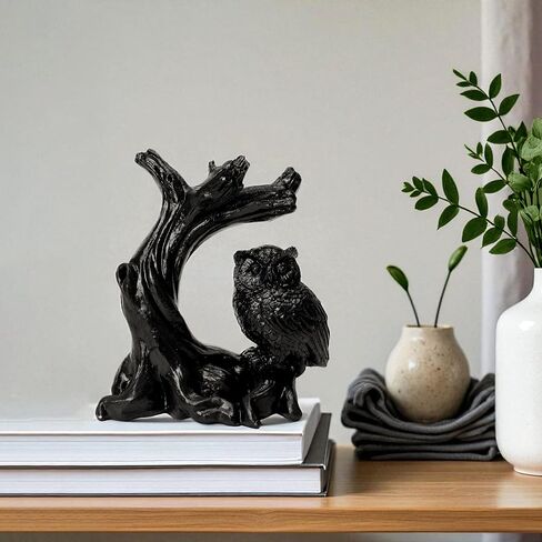 Owl Sphere Holder Crystal Stand Ball Resin Display – 4.92''x4.06'' Natural Quartz Wood Base Figurine, Stable Desktop Decoration for Bedroom, Office, Living Room, Study – Crystal Ball Decor Gift in Saudi Arabia