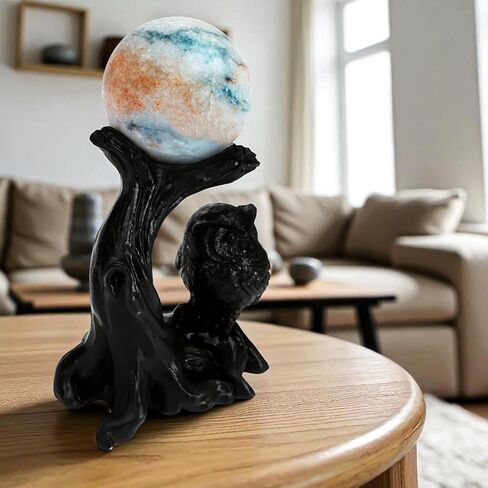 Owl Sphere Holder Crystal Stand Ball Resin Display – 4.92''x4.06'' Natural Quartz Wood Base Figurine, Stable Desktop Decoration for Bedroom, Office, Living Room, Study – Crystal Ball Decor Gift in Saudi Arabia