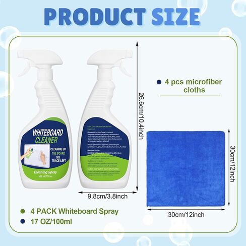 8 Pcs Whiteboard Cleaner Set 4 17 fl oz Dry Erase Board Liquid Cleaner with 4 Cloths White Board Cleaning Spray for Classroom Chalkboard Home Office in Saudi Arabia