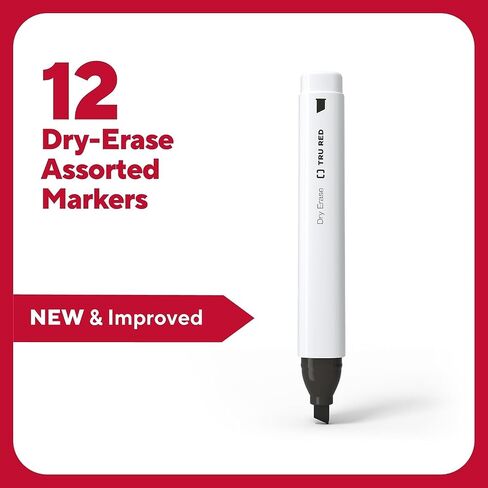 Staples Tru Red Tank Dry Erase Markers ، Tip Zisel ، ألوان متنوعة 12 علامات شكل برميل Squircle ، AP معتمدة من ألوان زاهية ، زاهية مشرقة ، صيغة الرائحة المنخفضة المثالية للفصول الدراسية ، المكتب ، المنزل in Kuwait