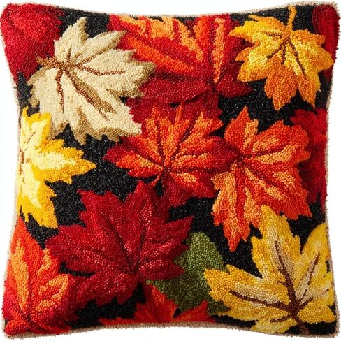أدوات وسادة خطاف المزلاج أركان الخريف مع غطاء وسادة طباعة مسبقًا DIY CORCHET CORCHET YARN CRAFT مجموعة للهواية والديكور المنزلي 43x43cm-6 in Saudi Arabia