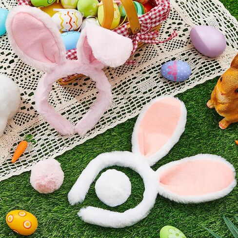 Zeyune Halloween Bunny Ears Headband for Kid with Pom Tail Set Bunny Face Makeup Accessories for Toddler Girl Rabbit Cosplay in Saudi Arabia