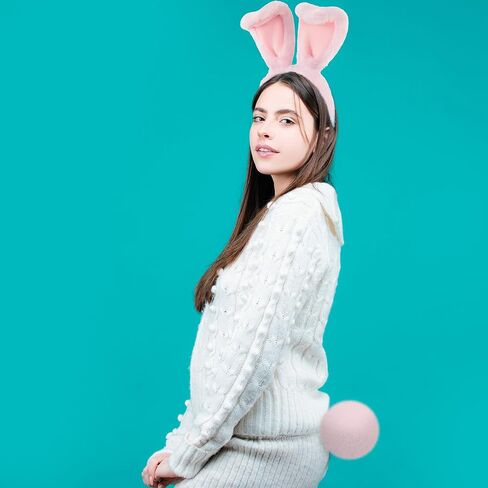 Zeyune Halloween Bunny Ears Headband for Kid with Pom Tail Set Bunny Face Makeup Accessories for Toddler Girl Rabbit Cosplay in Saudi Arabia