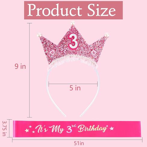 Birthday Girl Headband with Pearl & Sash Set for 4th Birthday Decorations for Girls, Princess Crown Headband for 4 Year Old Girl Outfit Gift Dress in Saudi Arabia