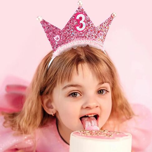Birthday Girl Headband with Pearl & Sash Set for 4th Birthday Decorations for Girls, Princess Crown Headband for 4 Year Old Girl Outfit Gift Dress in Saudi Arabia