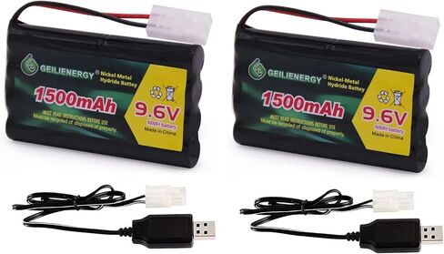 9.6V Rc Battery 1500mAh Rechargeable Ni-MH Battery Pack with Standard Tamiya Connector and USB Charger Cable for RC Car, Robots, RC Monster Truck (1 Pack) in Kuwait