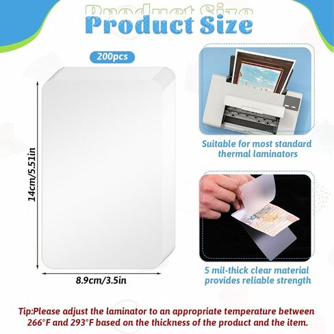 200 Pack 5mil Thermal Laminating Pouches, 3.5“x5.5" Business Card Laminating Pouches, ID Card Laminating Pouches for Business Permits Cards, No Holes, Ultra Clear, HeatSeal in Saudi Arabia