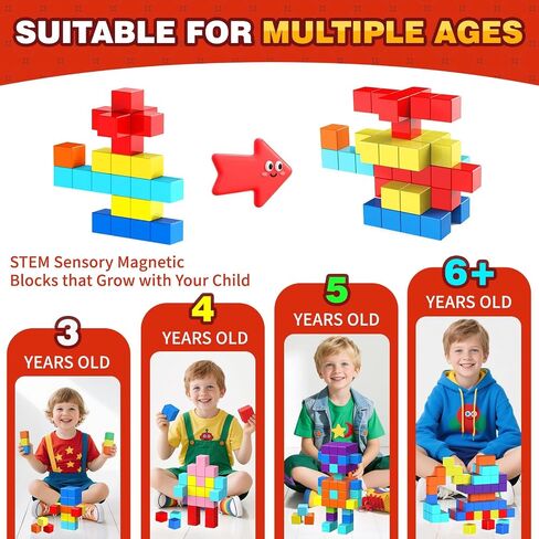 Magnetic Blocks for Kids Ages 4-8 - 45pcs Magnet Cubes Toys Kids Ages 3-5 - 3 4 5 6 7 8 9 10 Year Old Boy Girl Birthday Gifts Stem Toys Sensory Toy for Kid with Autism Toddler Creative Learning Gifts in Saudi Arabia
