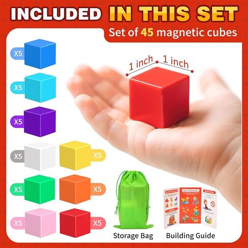 Magnetic Blocks for Kids Ages 4-8 - 45pcs Magnet Cubes Toys Kids Ages 3-5 - 3 4 5 6 7 8 9 10 Year Old Boy Girl Birthday Gifts Stem Toys Sensory Toy for Kid with Autism Toddler Creative Learning Gifts in Saudi Arabia